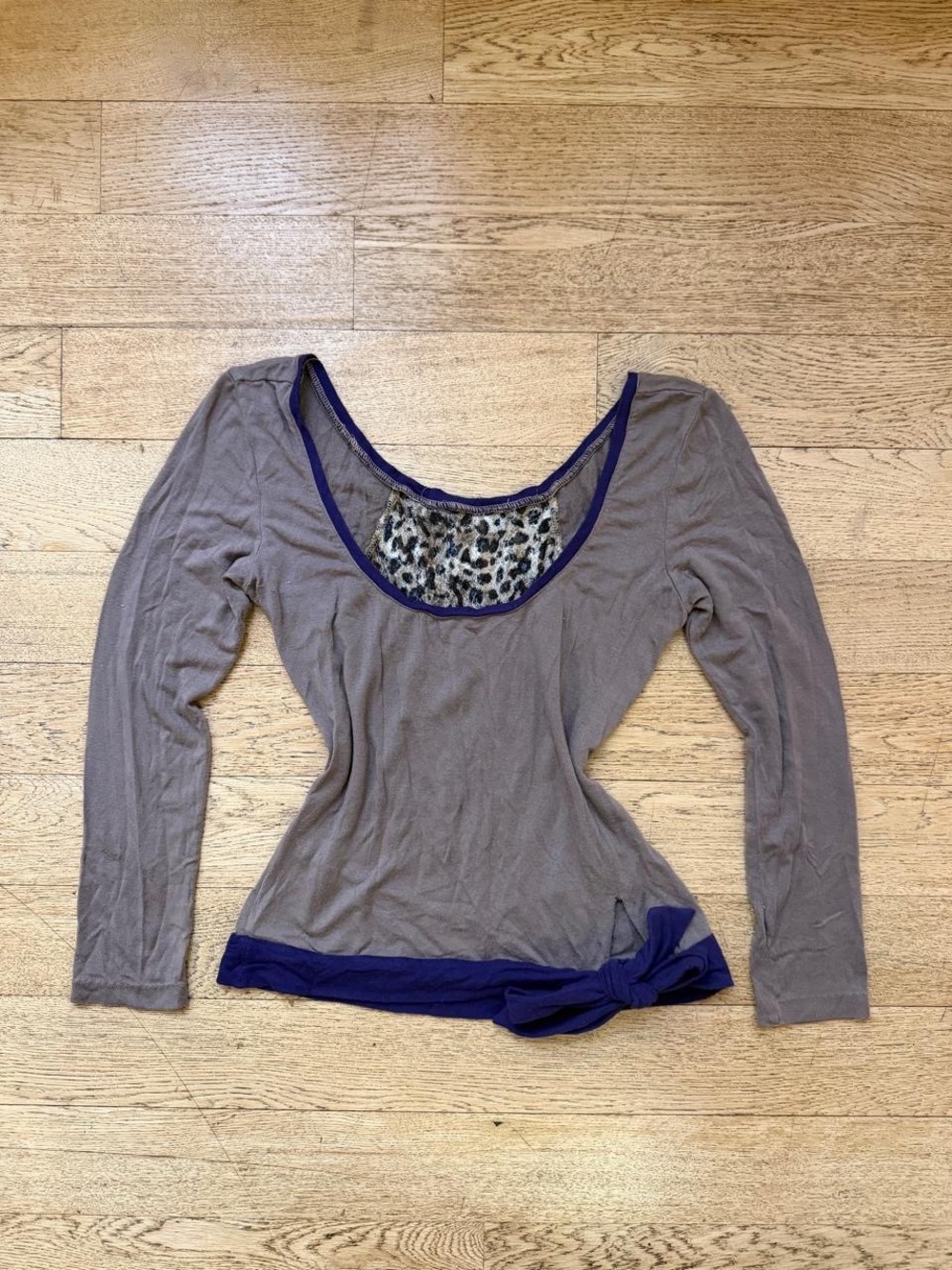 Y2K Indie Sleaze Brown Leopard Back Long Sleeve Top